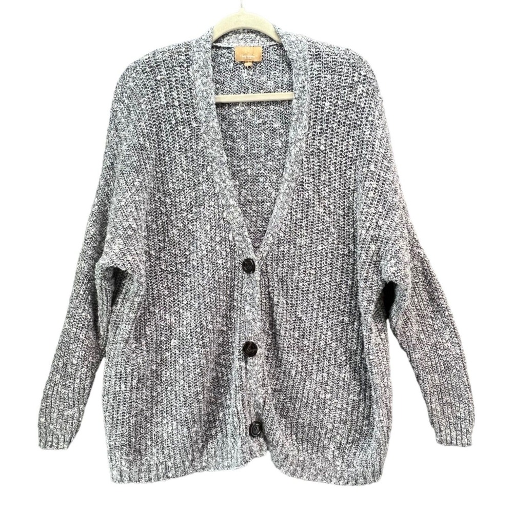 Lazy Sweater Ribbed Knit Cardigan S Gray Dolman Linen Blend Chunky Relaxed